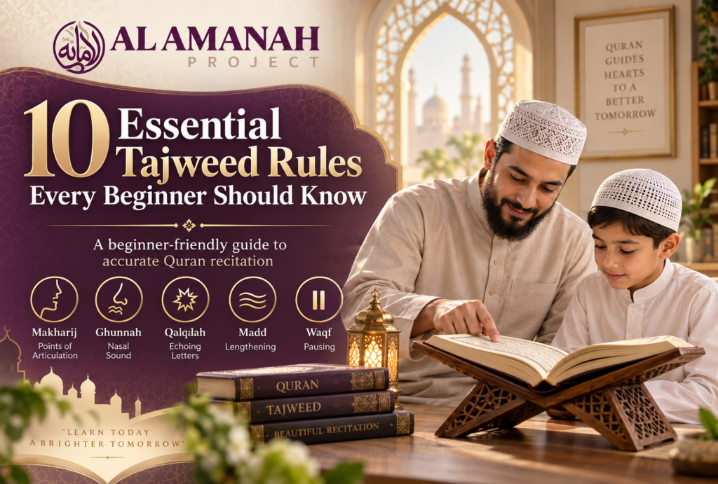 Current image: Beginner learning essential Tajweed rules for accurate Quran recitation