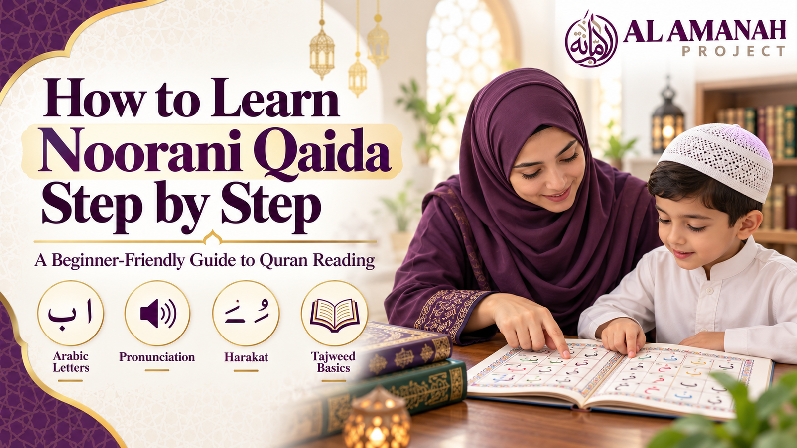 Student learning Noorani Qaida step by step for Quran reading