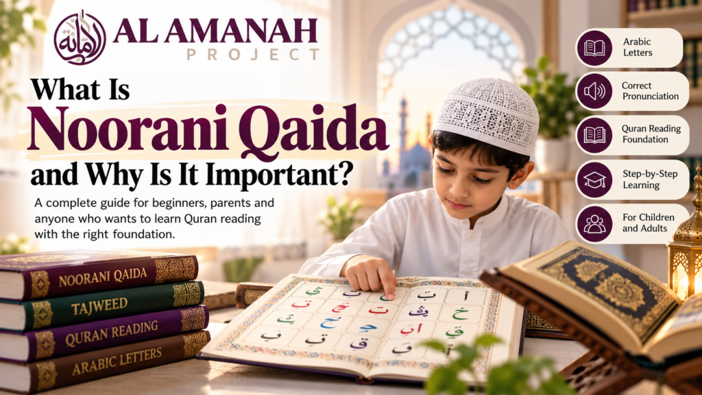 Current image: Beginner learning Noorani Qaida for correct Quran reading and pronunciation