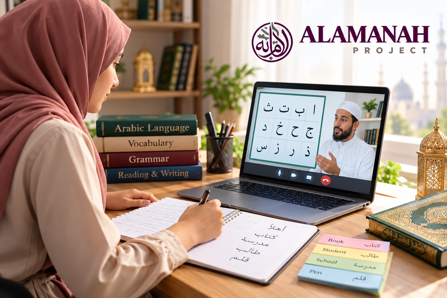 Beginner learning Arabic Language online with guided lessons