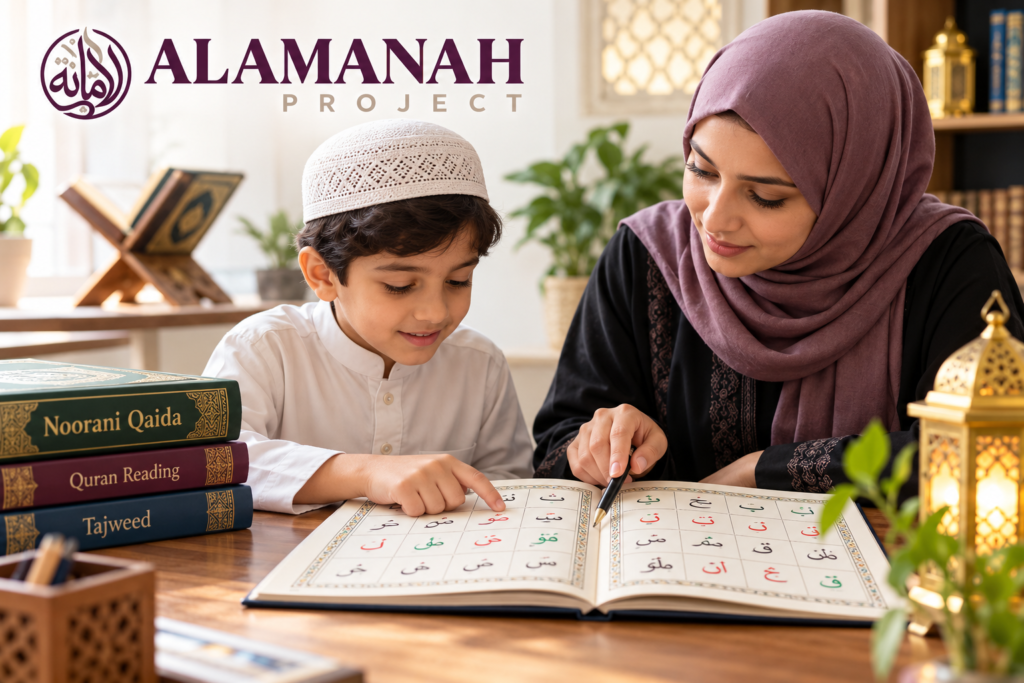 Current image: Student learning Noorani Qaida with teacher to build Quran reading and Arabic pronunciation skills