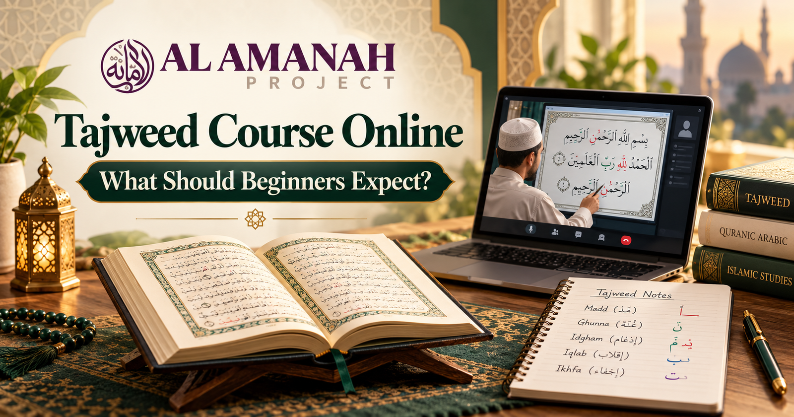 Beginner learning Tajweed rules and correct Quran pronunciation through an online Quran recitation course